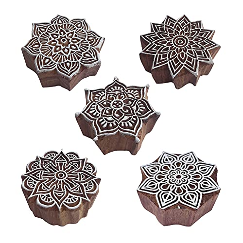 Royal Kraft Mandala Wooden Printing Stamps (Set of 5) - DIY Henna Fabric Textile Paper Clay Pottery Blocks Htag2209 - color: Htag2209