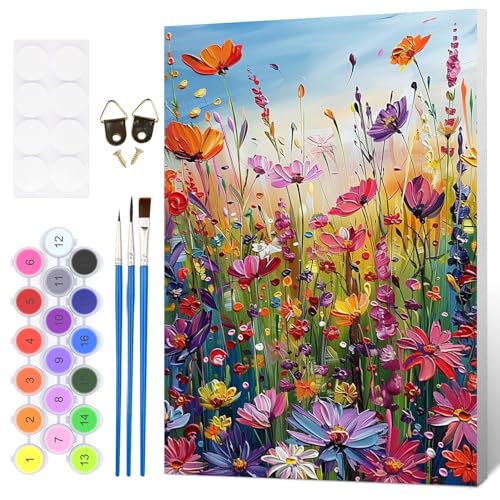 HEIBAGO Framed Paint by Numbers Kit Sea of Flowers for Adults, Paint by Numbers for Adults Beginner, Adult Paint by Number Kits on Canvas, DIY Painting by Numbers for Gift Home Wall Decor 8 x 12 Inch - color: Flowers-4