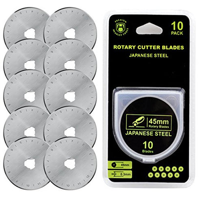 HEADLEY TOOLS 45mm Rotary Cutter Blades 10 Pack Fits Olfa, Fiskars, Replacement Rotary Blade for Arts Crafts Quilting Scrapbooking Sewing, Sharp and Durable - size: 45mm 10pcs