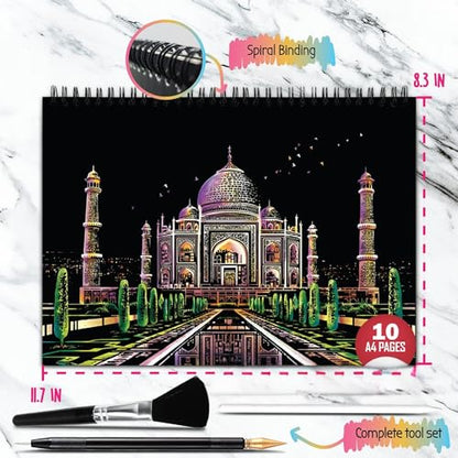 Scratch Art Book for Adults - City Series, 10 Rainbow Art and Crafts for Adults | Adult scratch art & foil art for adults kit | stress relief scratch painting, screen-free travel craft | scratch art adult - color: City series
