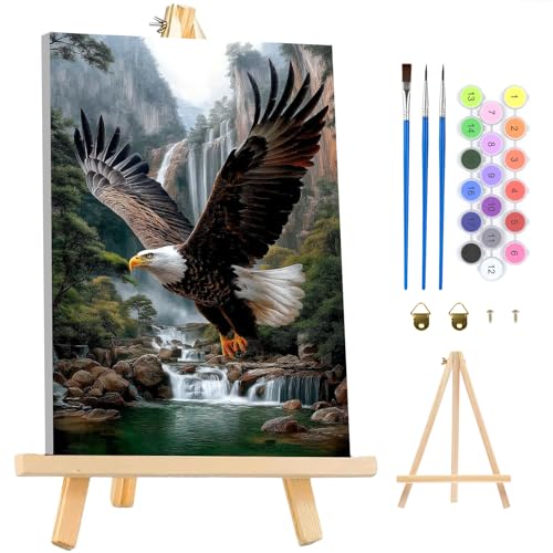 MAXBYE Eagel Framed Paint by Numbers Kits for Adults with Wooden Easel, Easy DIY Adult Paint by Number Kits on Canvas, Paintings Kit for Beginners Gift Home Wall Garden Decor 10×14 Inch - color: ZL078