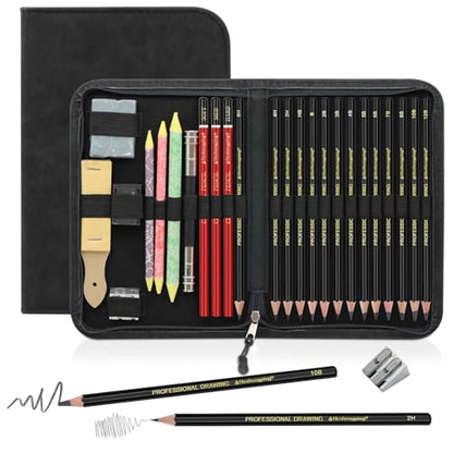 Heshengping, Sketching and Drawing Pencils Set 26pcs, Art Supplies Drawing pencil Kit,Graphite Charcoal Professional Pencils Set, Adults Beginners Artist - style: 26 Pack Sketching Pencils Black