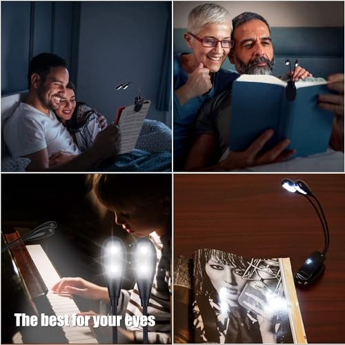2 Pack Music Stand Light, Clip on Piano Light, USB and AAA Battery Operated, Eye Caring LED Book Lights, 2 Arm x 2 Brightness Levels, Ideal for Piano, Sheet Music, Orchestra, Guitar - size: 2 Pack