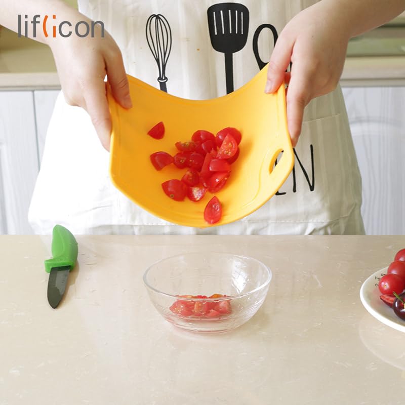 Liflicon Thick Silicone Cutting Boards for Kitchen Silicone Chopping Boards/Mats Set of 2 Extra Large14.6''x10.43'', Mini 9.1”x7.1” Non-slip Deep Drip Juice Groove, Dishwasher Safe-Yellow - color: Yellow, size: S+L