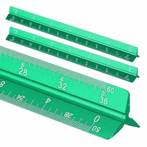 HARFINGTON 2 Pcs Architectural Scale Ruler, 7 Inch Standard Aluminum Alloy Architect Triangular Large Scale Laser-Etched Blueprint Drafting Ruler for Architects Engineers, Green - color: Green, size: 7 Inch