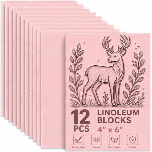 12Pcs 4x6 Inch Linoleum Blocks for Printmaking, Stamp Carving Linocut kit