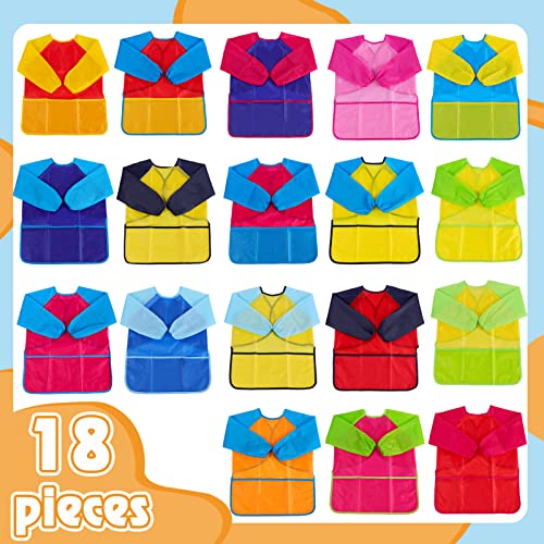 Zkptops 18 Pack Kids Art Smocks Waterproof Kid Painting Aprons Toddler Art Smock Kids Paint Smock with Long Sleeve 3 Roomy Pockets for Age 3-7 Years - color: 18 Pack