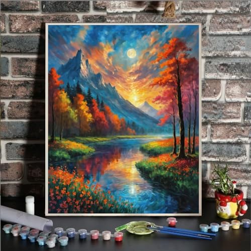 ldazao Mountain Paint by Numbers Kit for Adults Beginner Landscape Adult Paint by Number Kits On Canvas Adults' Paint-by-Number Oil Painting Kits for Gift Home Wall Decor 16x20 Inch - color: SZ001