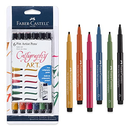 Faber-Castell Pitt Artist Calligraphy Pens | 6 India Ink Pens, 2.5 mm Chisel Tip | Multicolor Calligraphy Pen Set for Lettering, Journaling, Creative Writing & Hand Lettering Designs