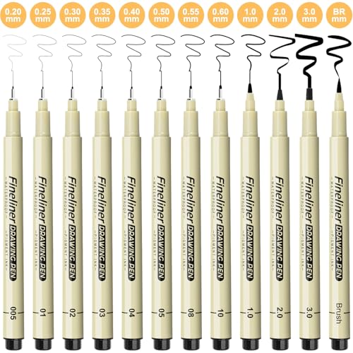 Micro Fineliner Black Drawing Pens,12 Waterproof Watercolor Painting Art Supplies Adults Anime Gifts Artist Fine Line Marker Archival Ink Micron Set Sketch Outline Manga Sketching Zentangle Teen Stuff