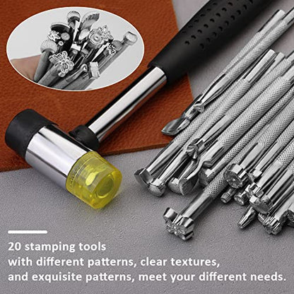Leather Stamps, 21 PCS Leather Stamping Tools with Rubber Hammer - size: 21 PCS