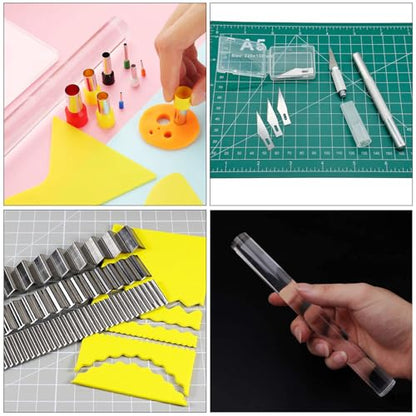 Yayatty Polymer Clay Tools, Acrylic Clay Roller, Acrylic Sheet, Rotary Cutting Mat, Round Polymer Clay Cutters with Clay Slicer Blade for Pottery and Sculpture (43 PCS) - color: 43 PCS
