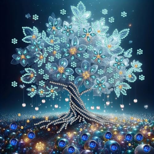 Special Shaped Rhinestone Diamond Art Kit, 5D Partial Irregular Bling Drill Blue Money Tree Diamond Painting, DIY Handmade Crystal Tree for Living Room Home Wall Decoration 11.8×11.8in (AB160) - color: AB160