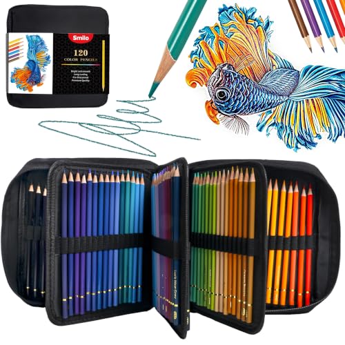 Smilo 120 Pack Colored Pencils for Adults Coloring Books with Carry Case | Soft Core Oil Based, Professional Art Supplies for Drawing, Sketching, Shading and Blending, Ideal for Beginners and Artists - style: 120 Color Pencils