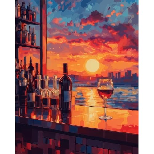 Natuyalo Paint by Numbers for Adults Beginner, Bar Sunset Paint by Number Kits on Canvas Without Framed, Cityscapes Paint by Easy Acrylic Painting by Number Kits Home Wall Decor 16x20 inch - color: Color-03