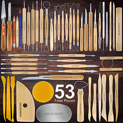 U.S. Art Supply Pottery & Clay Tools Set (53-Piece) | Includes Pottery Tools, Canvas Case for Sculpting, Ceramics, and Easy Storage & Transport - size: 53-Piece with Plastic Case