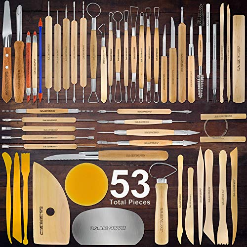 U.S. Art Supply Pottery & Clay Tools Set (53-Piece) | Includes Pottery Tools, Canvas Case for Sculpting, Ceramics, and Easy Storage & Transport - size: 53-Piece with Plastic Case