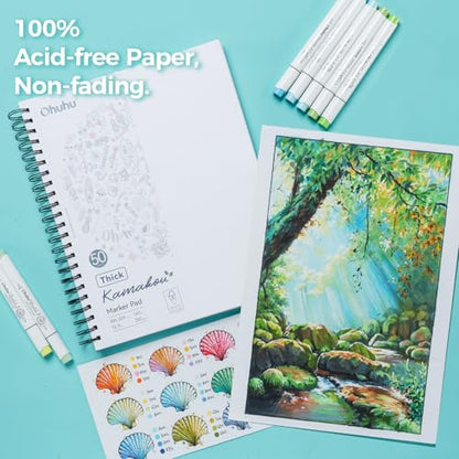 Ohuhu 9"x12" Double-Sided Bleedproof Marker Pad Art Sketchbook 50 Sheets | Large Sketch Book - 160 LB/280 GSM Smooth Drawing Paper - 50 Sheets/100 Pages - Spiral-Bound Sketch Pad for Alcohol Markers - size: 9" x 12"