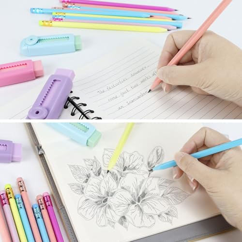 Buqoo 50 PCS Cute Wooden Lead Pencil Pro Art and Sketching Pencil Kit | Comes with 3 Push-Pull Refillable Erasers, Drawing Supplies, Charcoal Pencils, Charcoal Pencils for Drawing - color: Pink