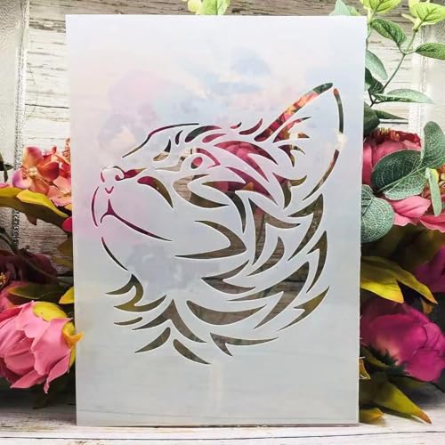 TIAMECH A4 Reusable Cool Cat Stencil for Painting | Outline Cat Layering Template, DIY Wall Art, Wood Furniture, Scrapbook & Crafts (8.3x11.7inch) - style: Cool Cat