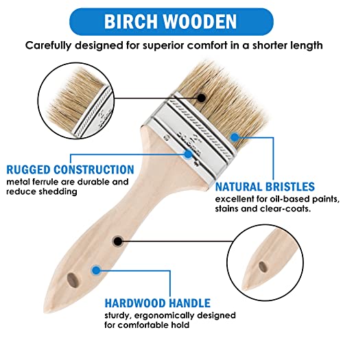 ETERNA 6Pack Household Chip Paint Brush 1inch 2inch 3inch Natural Bristles Wooden Handle Flat Brushes Set for Painting, Glue, Oil, Acrylic, Stain - color: 6 Pack- 1", 2", 3"