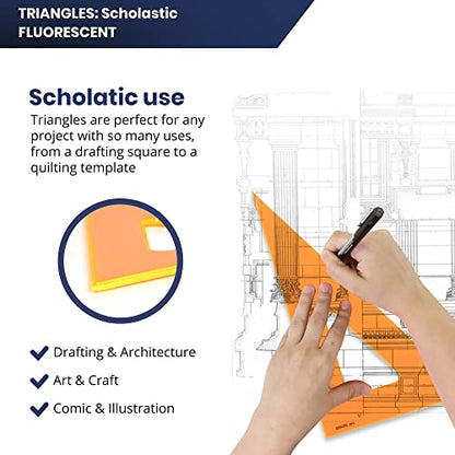 Pacific Arc's Scholastic Triangle - 10 inch - Fluorescent - 30/60 Angle - Polystyrene - Inking Edge - Technical Drawing Tools, Drafting, Architect and Engineering. - style: 10 inch, 30/60