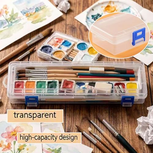 3PCS Brushes Storage Box Paint Brush Drawing Pen Container with Buckle Design, Long Paint Brush Case Watercolor Pen Pencil Container Buckle Design