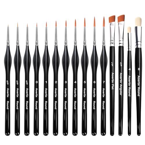 Miniature Brushes, Aoartix 15 Pcs Dry Detail Paint Brush, Triangular Handle | Small Brushes for Acrylic, Watercolor, Face, Figurine, Oil, Models & Craft Painting Supplies, Paint by Numbers Kit for Adults - color: Black