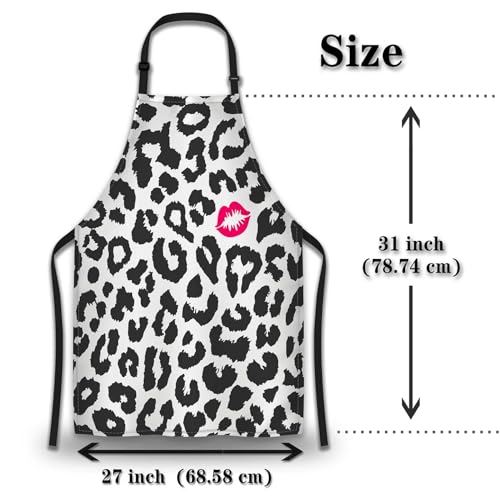 Chef Apron for Women Leopard Texture with Kiss Print Grilling Aprons for Men for Kitchen Cooking Restaurant BBQ Painting Crafting 27” (W) x 31” (H), Waterproof Apron - color: Leopard Texture