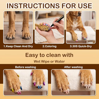 Dog Nail Polish Pens Quick Dry, Pet Safe for DIY Nails -15 Metallic Colors