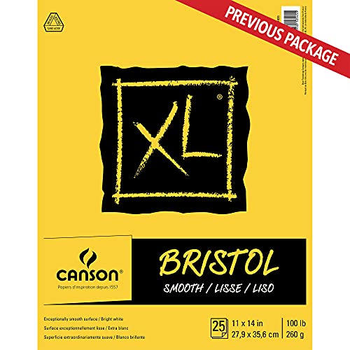 Canson XL Series Bristol Paper, Smooth, Foldover Pad, 11x14 inches, 25 Sheets (100lb/260g) - Artist Paper for Adults and Students - Markers, Pen and Ink - size: 11x14, style: Bristol, Smooth