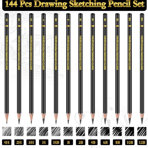 Humyoun 144 Pcs Sketching Pencils, 12B-4H Graphite Drawing Pencils