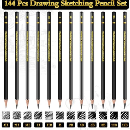 Humyoun 144 Pcs Sketching Pencils, 12B-4H Graphite Drawing Pencils