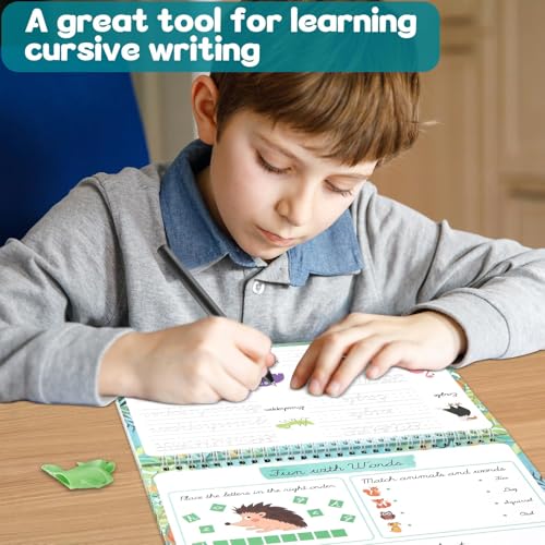 gisgfim Grooved Cursive Handwriting Workbook Magic Reusable Grooved Cursive Handwriting Practice Guided Tracing with Disappearing Ink Pens for Beginners Kids Learning Activities Supplies (Words) - style: Vocabulary