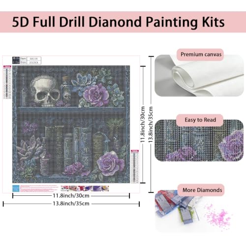 Diamond Painting Kit for Adults,5D Full Drill Gothic Skull Diamond Art | DIY Purple Rose Vintage Shelf Paint by Diamonds Dot Gem Art for beginners,Home Wall Decor 12x16Inch - color: KM1199-1