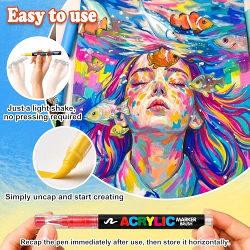 360 Colors Acrylic Paint Markers with a storage box, Soft Brush Tip Acrylic Markers for Adults, No Bleed Quick-Drying Waterproof Paint Markers for Rocks and crafts, Canvas, Wood, Glass - color: 360 colors