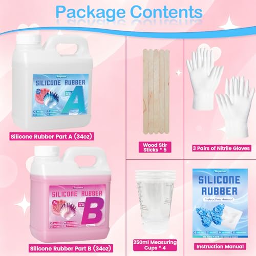 Silicone Mold Making Kit 68oz, 15A Platinum Silicone Rubber, Pink | Super Elastic Liquid Silicone for Mold Casting of Resin, Soap, Candle, Wax, Concrete, Clay, Fast cure