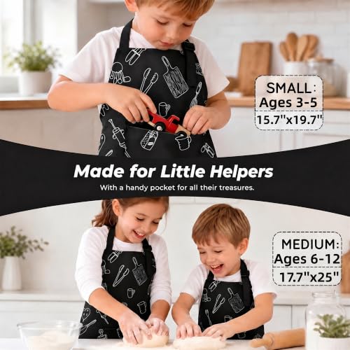 Kids Apron for Cooking, Toddler Apron with Pocket, Girls Boys Apron - color: Black, size: Medium
