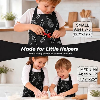 Kids Apron for Cooking, Toddler Apron with Pocket, Girls Boys Apron - color: Black, size: Medium