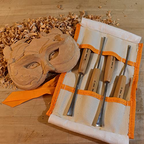 4-pc Wood Chisel Set, Fishtail Gouges, Sharpened | Professionally hand sharpened, detail carving chisels for beginners, sculpture and relief carving, tutorials included - color: Professionally Sharpened 4 Piece Fishtail Set