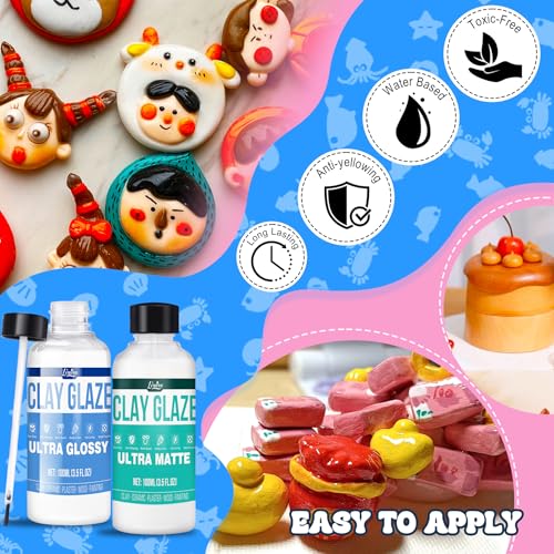 Air Dry Clay Glaze - Upgraded Polymer Clay Glaze, 2 x 100ml Ultra Gloss and Matte Finish Varnish Pottery Glaze, Clay Sealant to Prevent Scratches, Wear, Cracking - Professional Clay Tools, Quick Dry - size: Gloss+Matte