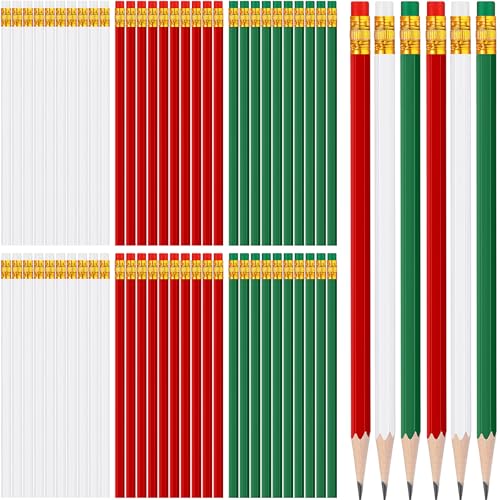 TecUnite 60 Pcs HB Pencils #2 Unsharpened Wood Cased Pencils with Eraser Hexagonal Pencil Cute Graphite No 2 Pen for Adults Gifts Exam School Office Sketching Learning(Red and Green, Gold) - color: Red and Green, Gold