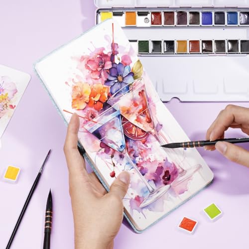Lightwish Square Watercolor Journal,100% Cotton,300gsm/140lb,Acid-Free,24 Sheets Hot Press Watecolor Paper Sketchbook for Artists Adults Students,4.7 * 4.7 Inches - color: Grey