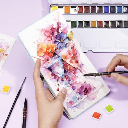 Lightwish Square Watercolor Journal,100% Cotton,300gsm/140lb,Acid-Free,24 Sheets Hot Press Watecolor Paper Sketchbook for Artists Adults Students,4.7 * 4.7 Inches - color: Grey