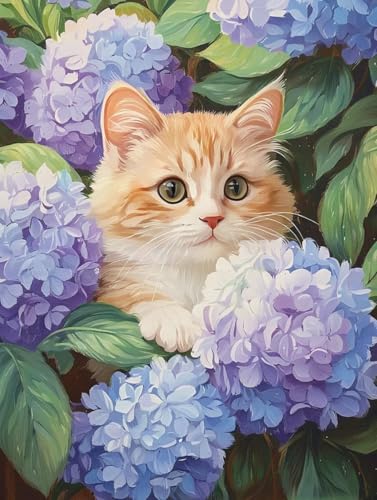 ZRIZQ Cat Paint by Numbers Kit for Adults Beginner,Hydrangeas Flowers,16x20 | Full set with wooden brushes,rolled canvas,rich paints.Calming activity.Beginner friendly.Just open and paint. - color: 16"X20"Rolled Canvas(Frameless)-Cat 10