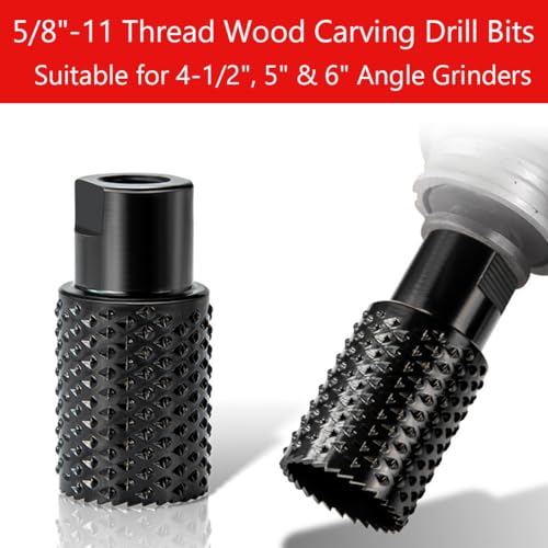 4PCS Rotary Burrs Set for 4-1/2", 5" & 6" Angle Grinders, 5/8"-11 Thread Grinder Attachments Wood Carving Drill Bits, Carbide Steel Power Carving Tools for Drilling, Hollowing, Slotting, Polishing