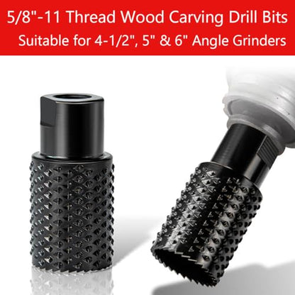 4PCS Rotary Burrs Set for 4-1/2", 5" & 6" Angle Grinders, 5/8"-11 Thread Grinder Attachments Wood Carving Drill Bits, Carbide Steel Power Carving Tools for Drilling, Hollowing, Slotting, Polishing
