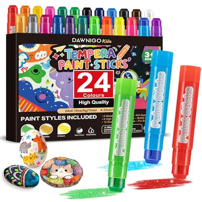24 Colors Tempera Paint Sticks,Washable Paint Sticks for Kids,Non-Toxic,90s Quick Drying, Allergen Free and High Coverage Solid Tempera Paint Stick,Ideal Gifts for Kids and Toddlers - color: 12 Classic+6 Metallic+6 Neon
