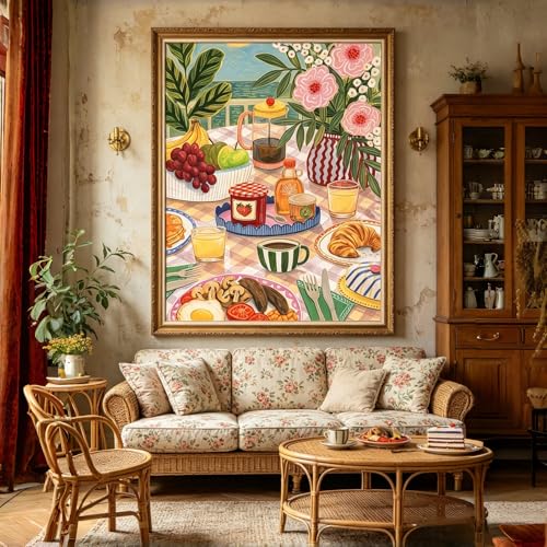 BYGFHLYW Vintage Floral Afternoon Tea Diamond Art Painting Kits for Adults | Full Drill 5D DIY Diamond Art Kit, Flower Tea Party for Kitchen Dining Room Wall Decor 12x16 Inch - color: KM1090-1