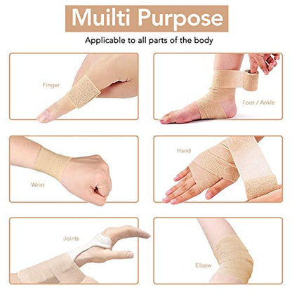RISEN Cohesive Bandage 2” x 5 Yards, 6 Rolls, Self Adherent Wrap Medical Tape, Adhesive Flexible Breathable First Aid Gauze Ideal for Stretch Athletic - color: Tan, size: 6 Count (Pack of 1)